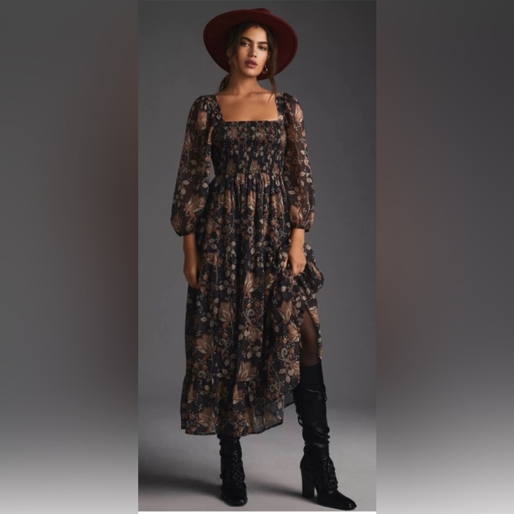 “Let Me Be” Square Neck Smocked Midi Dress